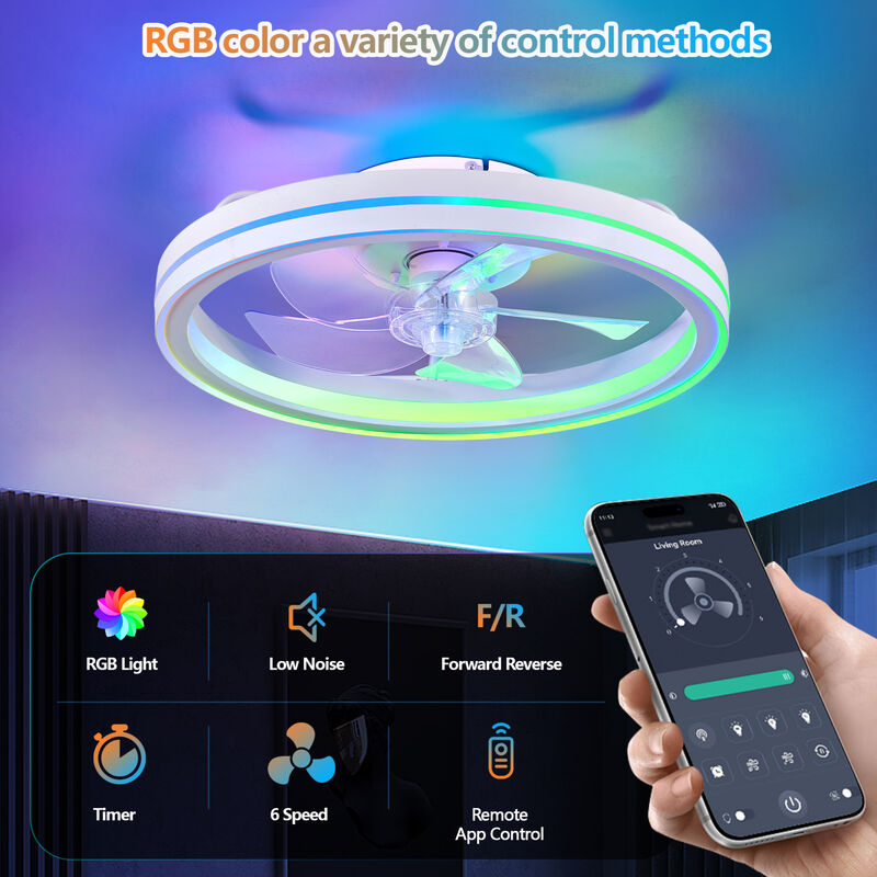 ELEMENT ACE Low Profile Flush Mount Bladeless Ceiling Fan with RGB LED Lighting, Smart App & Remote Control, Reversible Motor for Bedroom Low Ceiling Living Spaces image number 3