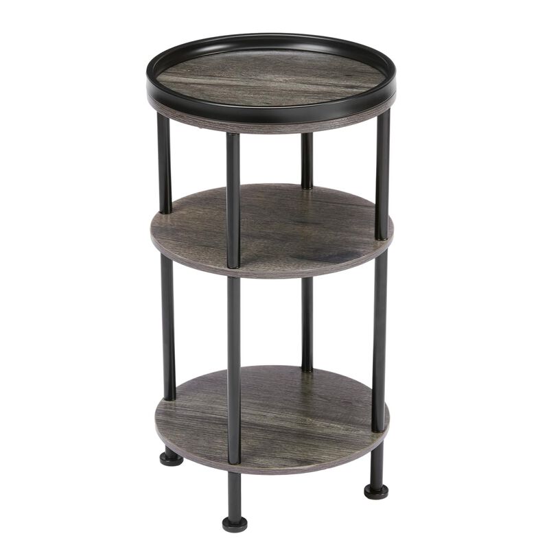 Grey Modern 3-Tier Round Accent Table - Slim Corner Table for Small Spaces, Living Room or Bedroom