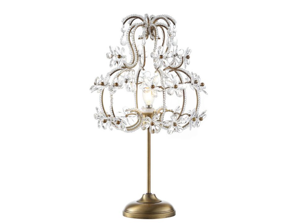 Clara 20.5" Crystal Flower Beaded Girandole Metal/Acrylic LED Table Lamp, Brass Gold/Clear