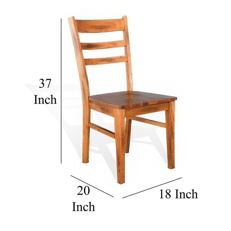 Marv Dining Chair Set of 2, Ladderback Design, Light Brown Mindi Wood - Benzara