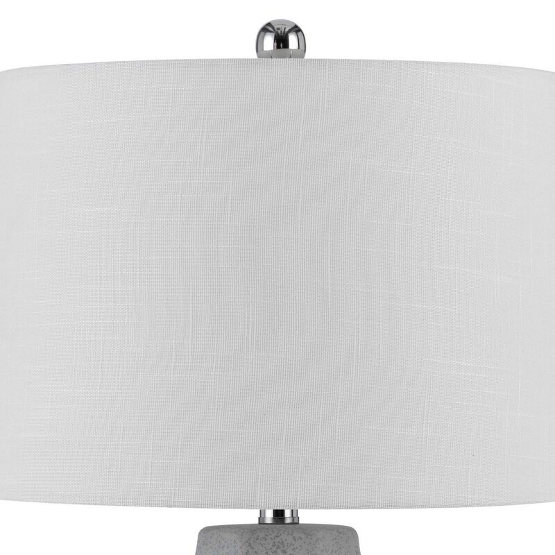Niu 30 Inch Table Lamp Set of 2, Drum Shade, Stone Gray Ceramic Prism Base - Benzara