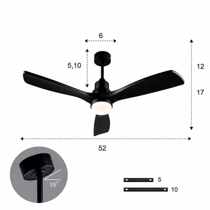 ELEMENT ACE 52 Inch Noiseless Reversible Ceiling Fan With Dimmable LED Lights And Remote Control For Indoor And Outdoor Living Spaces