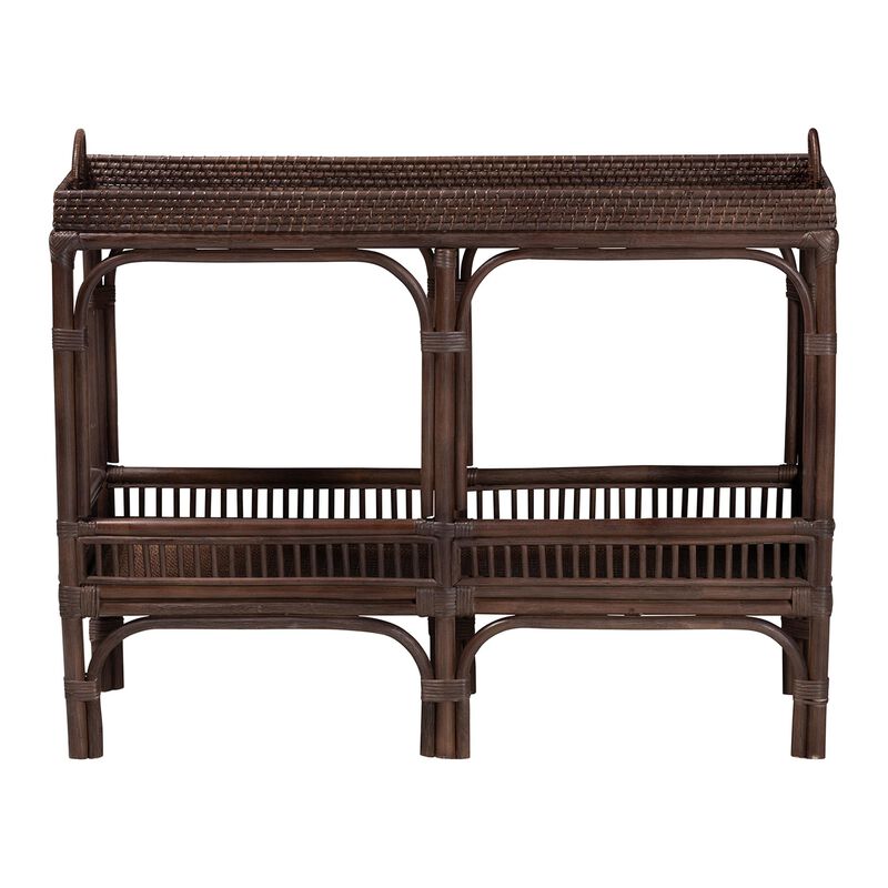 bali & pari Lombok Natural Rattan Console Table - Handwoven Wicker 2-Tier Accent Table with Raised Tray Top for Living Room or Entryway image number 1