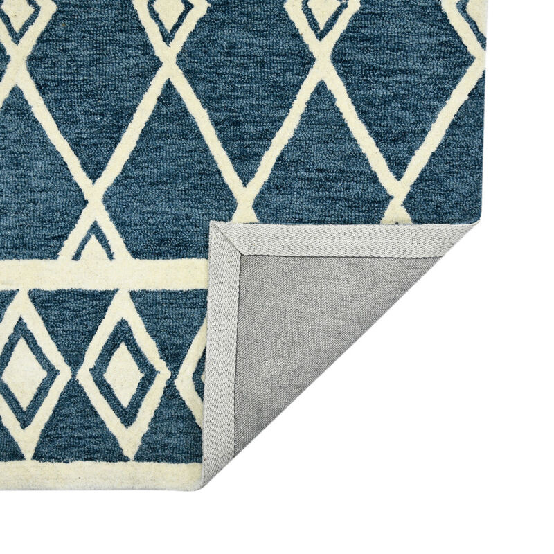 HomeRoots 2' X 3' Blue And Ivory Wool Argyle Hand Hooked Area Rug image number 5