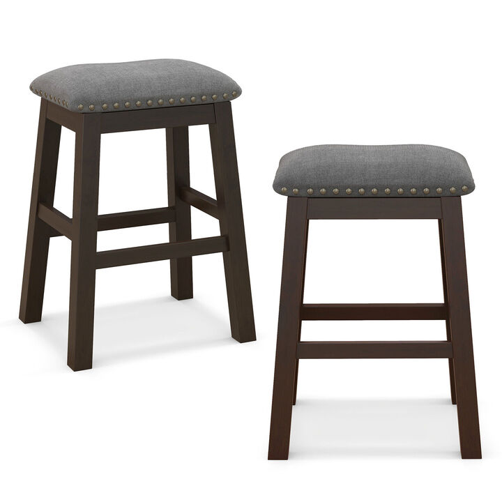 2 Piece 24.5 Inch Counter Height Bar Stool Set with Padded Seat-Gray