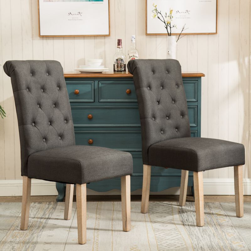 Merax Habit Solid Wood Tufted Parsons Dining Chair Set of 2 image number 2