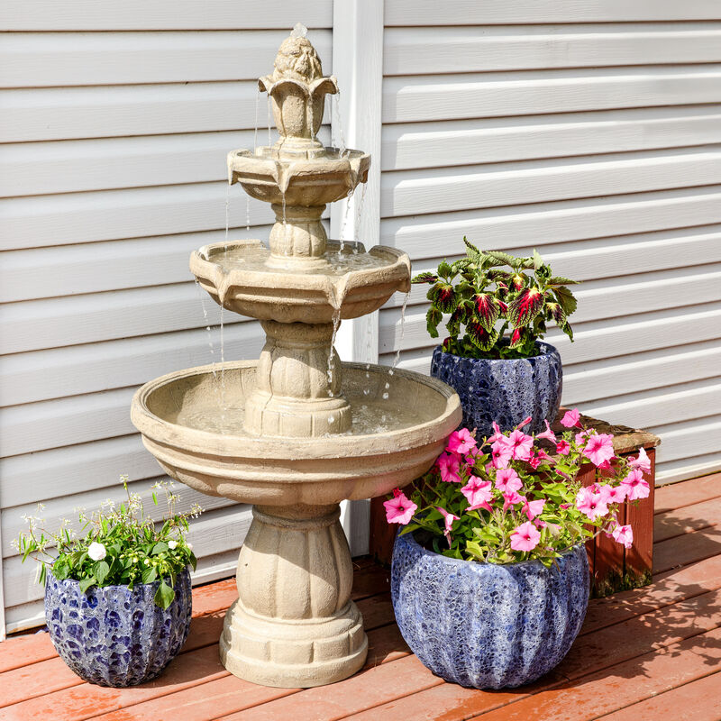 Sunnydaze Fiberglass Outdoor 3-Tier Water Fountain