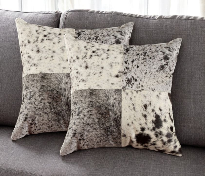 HomeRoots Set of Two 18" Black and White Cowhide Throw Pillows