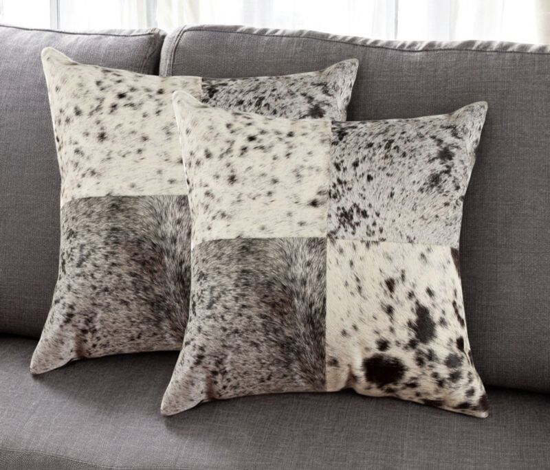 HomeRoots Set of Two 18" Black and White Cowhide Throw Pillows image number 1