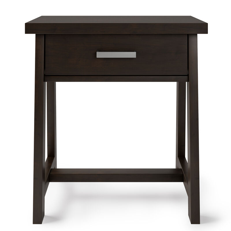 Sawhorse SOLID WOOD 24 inch Wide Modern Industrial Bedside Nightstand Table in Dark Chestnut Brown