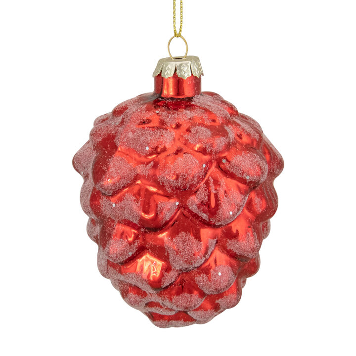 3.25" Red Frosted Pine Cone Glass Christmas Ornament