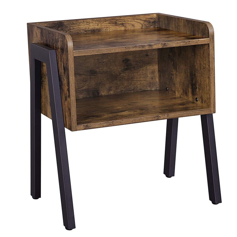 Wooden Stackable End Table with Inverted Iron Legs and Storage Compartment, Brown and Black image number 0