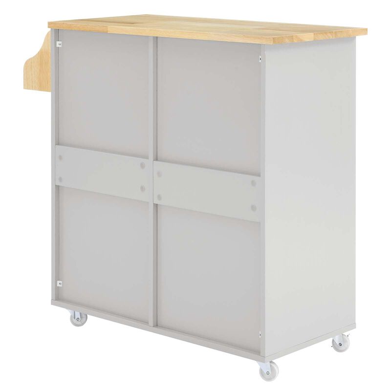 Modway Cuisine Rolling Kitchen Cart with Storage in Light Gray Natural - Portable Island for Kitchen with Spice Rack, Perfect as a Coffee Bar Cabinet, Butcher Block Island or Kitchen Island on Wheels image number 2