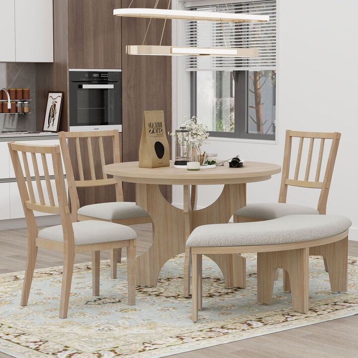 Merax  Retro Classic  5-Piece Dining Table Set with Curved Benches