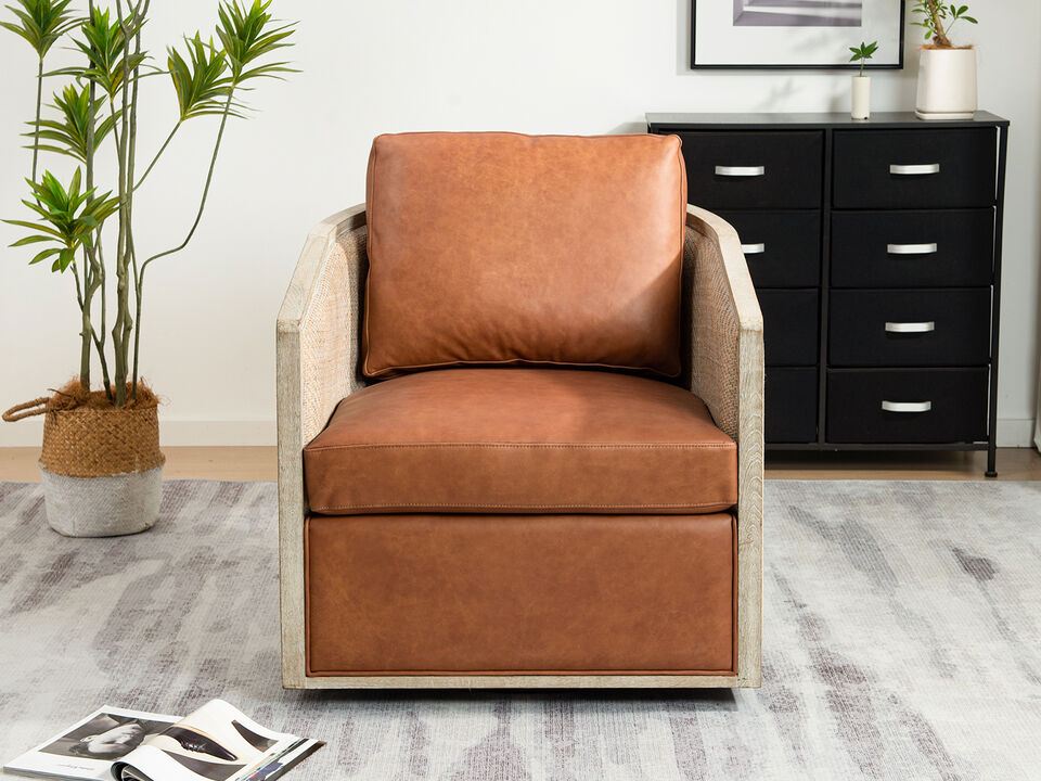 Claude Genuine Leather Swivel Cane Chair
