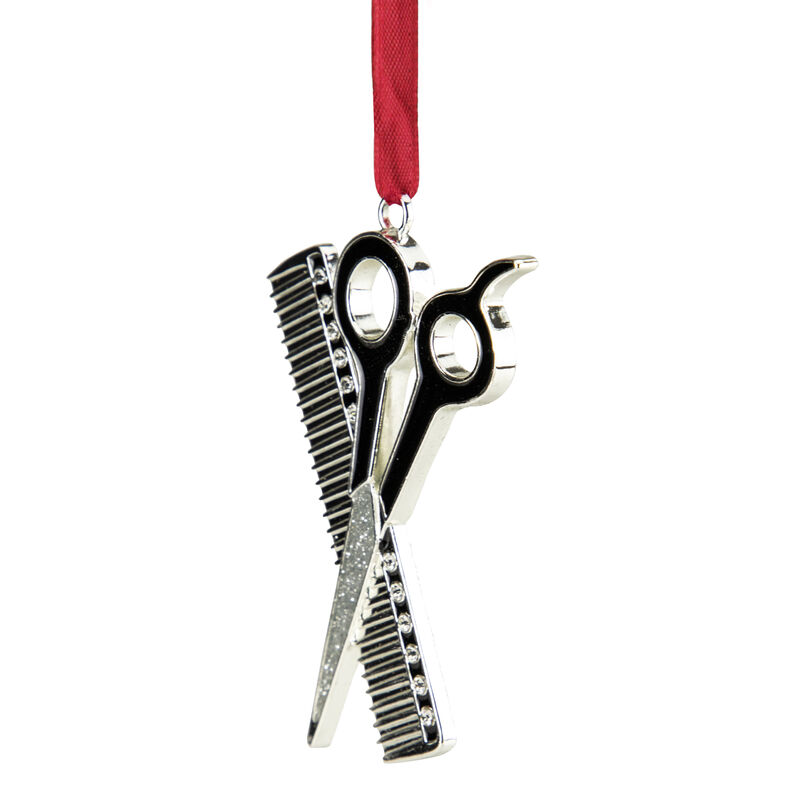 3" Silver-Plated Scissors and Comb Christmas Ornament image number 2
