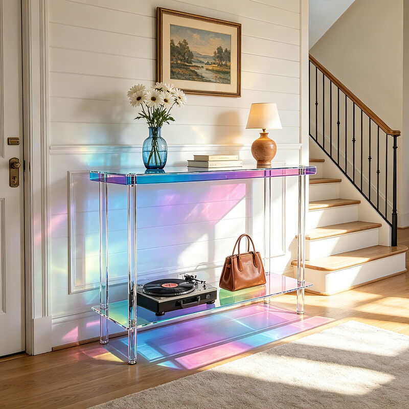 Modern Iridescent Acrylic 2-Tier Console Table for Hallway, Entryway & Living Room image number 7