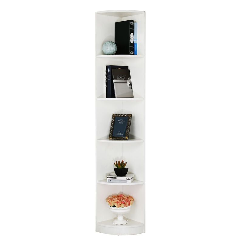 White 5 Tier Corner Bookcase Wooden Display Shelf Storage Rack Multipurpose Shelving Unit