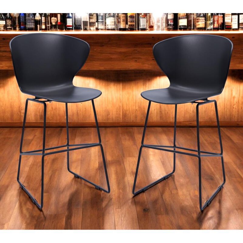 Hivvago Set of Two 26 Inch Black Heavy Duty Plastic and Metal Low Back Counter Height Bar Chairs