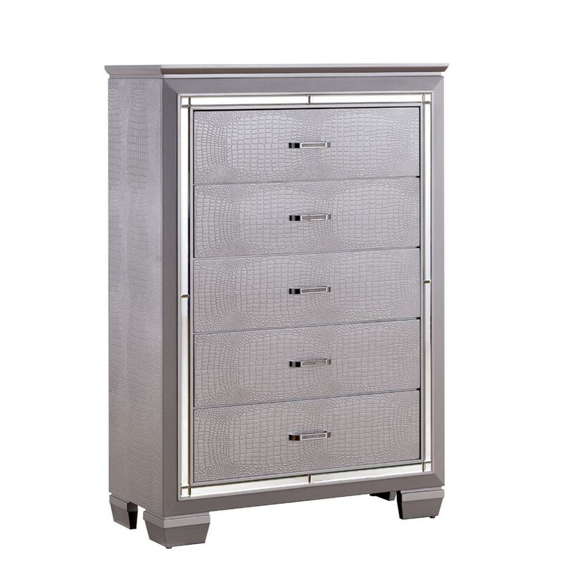 Queen Bedroom Set, Silver and Gray, 4 Piece Set with Chest, Dresser, and Nightstand image number 2