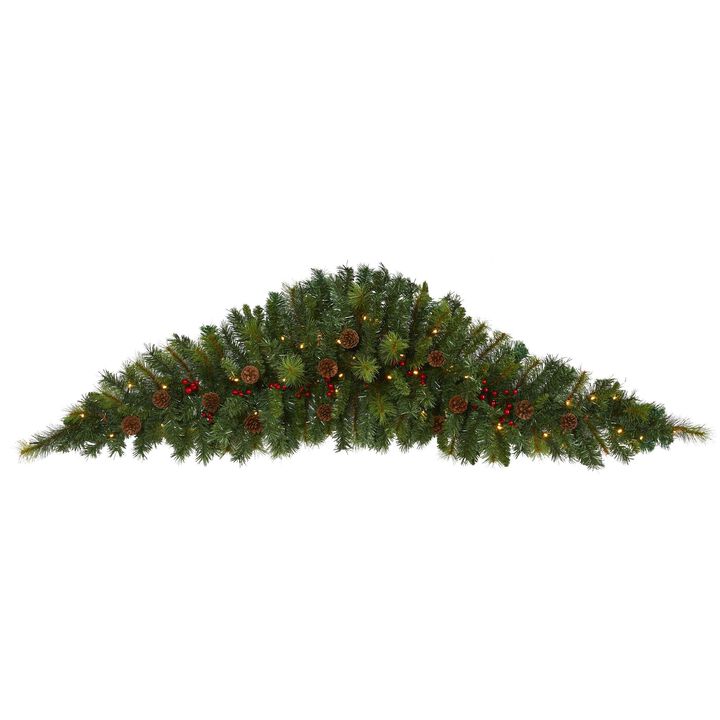 Nearly Natural 6-ft Artificial Christmas Swag with 50 LED Lights, Berries and Pine Cones
