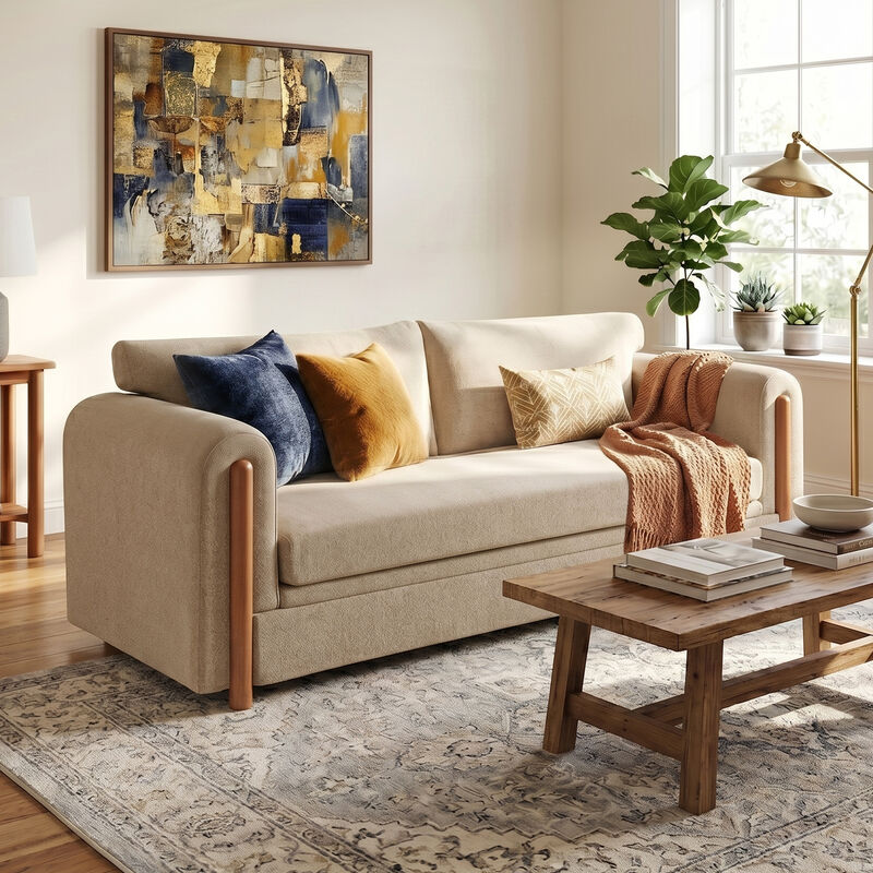 Merax Modern 3-Seater Chenille Sofa with Sculptural Curved Armrests & Rubber Wood Accents image number 2