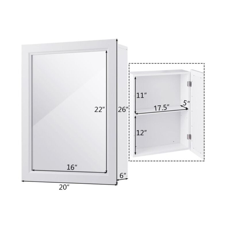 Hivvago Mirrored Bathroom Medicine Cabinet with Single Door and Adjustable Shelf