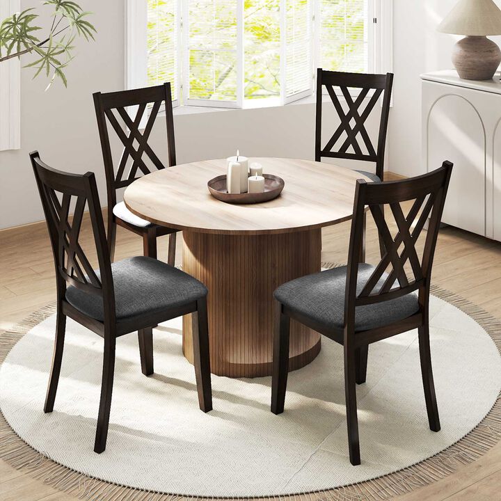 Set of 4 Linen Upholstered Wooden Dining Chairs with Rubber Wood Frame