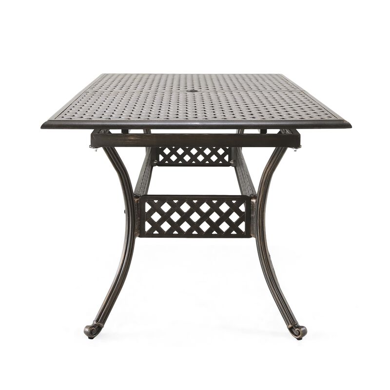 Dining Table, 64-82 Inch Extendable Acacia Wood Top, Aluminium, Dark Brown - Benzara