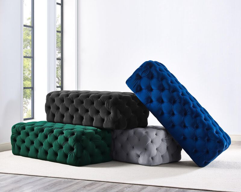 TOV Furniture The Kaylee Collection Modern Style Living Room Jumbo Velvet Upholstered Button Tufted Ottoman, Green image number 6