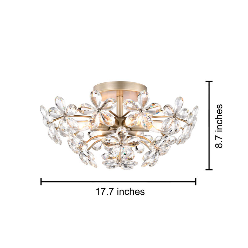 Amira Brushed Silver-ish Champagne 6-Light 17.7" Glass Flower Crystal Flush Mount image number 3