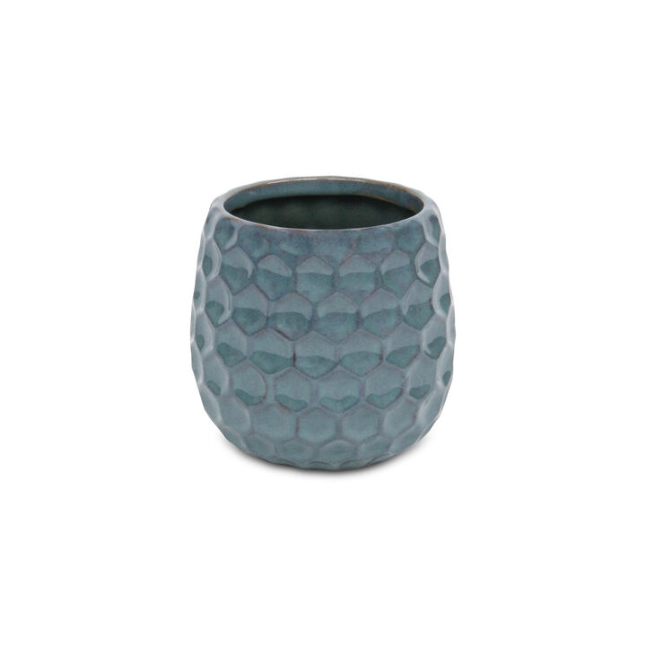HomeRoots Gray Ceramic 17 Ounce Round Distressed Pot Planter