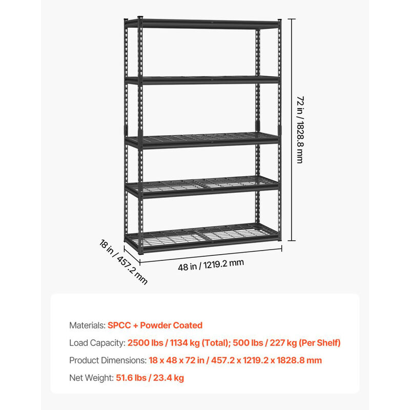 5 Tier Heavy Duty Metal Shelving 2500 Lbs Adjustable Garage Utility Rack image number 2