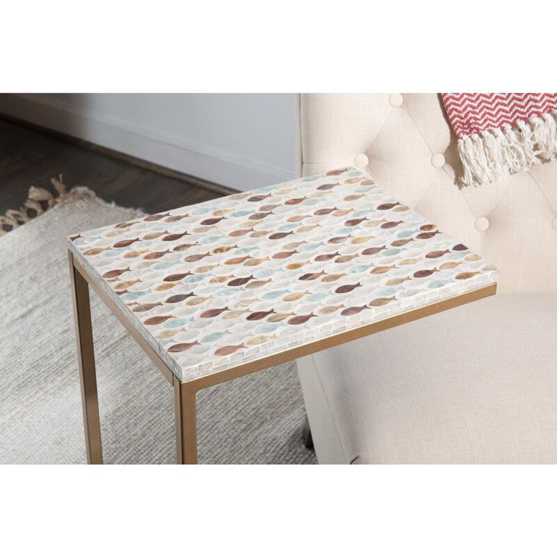Linon Priscille Capiz Fish Mosaic Accent C Table