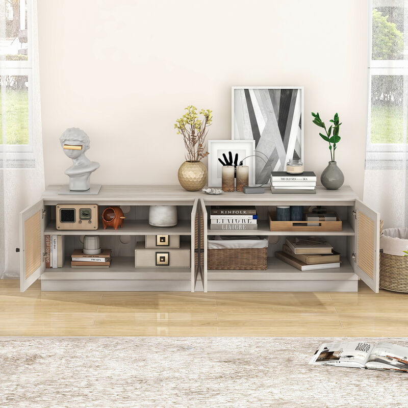 Wooden Farmhouse TV Stand with 2 Storage Cabinets for Living Room image number 5
