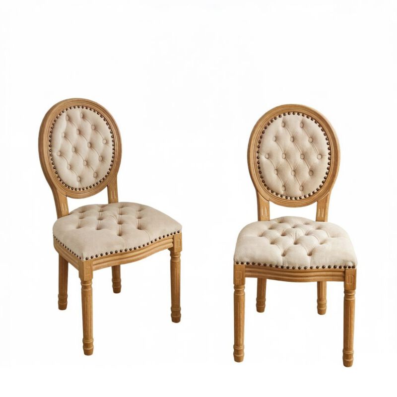 GOODSILO Set of 2 French Style Dining Chairs with Hand-Pulled Buckle Design image number 0