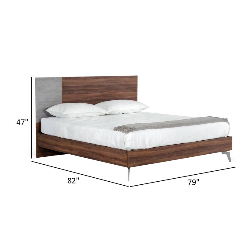 Leen King Size Bed with Tall Headboard, Italian Faux Concrete, Brown - Benzara image number 4