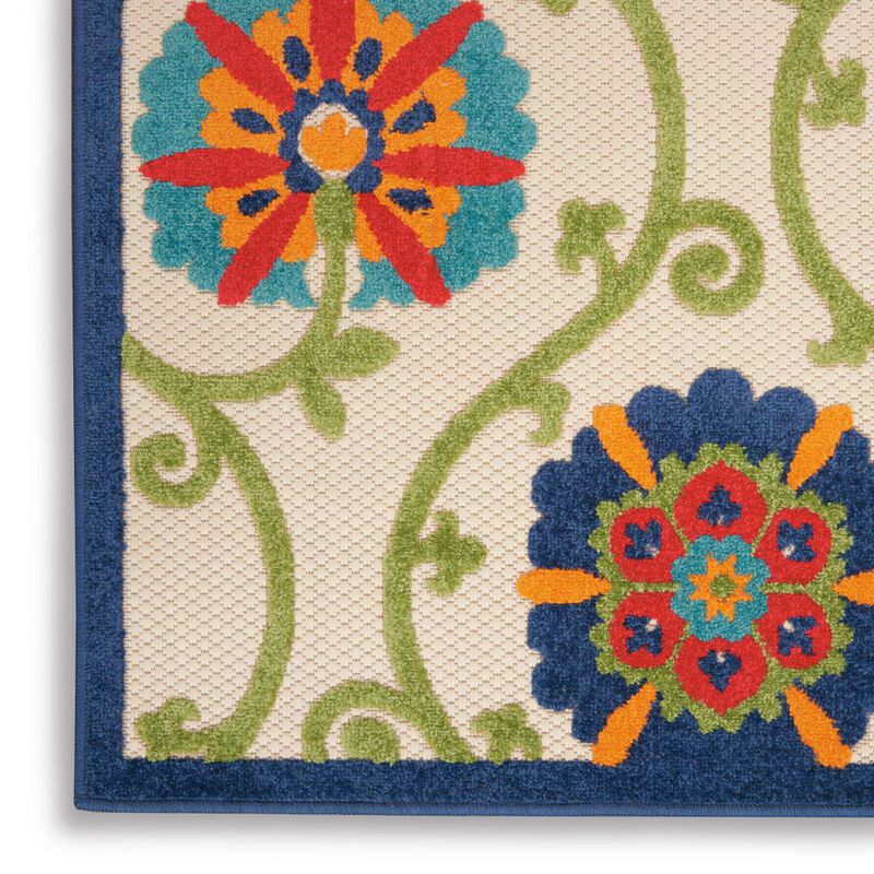 HomeRoots 5' X 8' Navy Blue Beige Green Blue And Red Floral Indoor Outdoor Area Rug image number 4