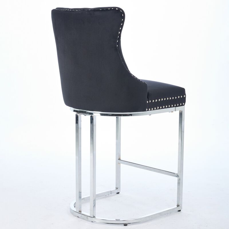 Streamdale Modern Velvet Counter Height Barstools (Black, Set of 2) image number 5
