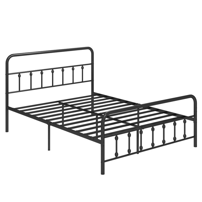 Metal Bed Frame with Storage Space Underneath and Attached Headboard