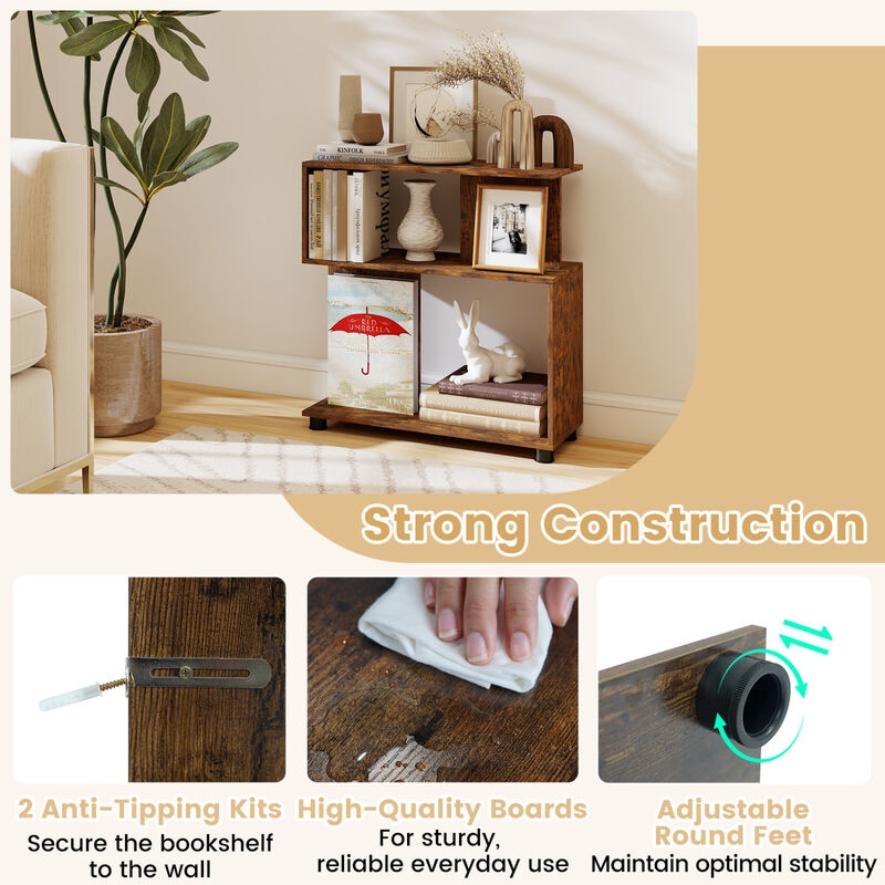 Modern 3-Tier S-Shaped Bookshelf with Adjustable Feet Organizer image number 5