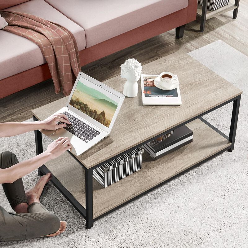 Yaheetech 39.5"" 2-Tier Coffee Table with Storage Shelve, Industrial Gray Coffee Table, Easy Assembly, Wooden Coffee Table for L