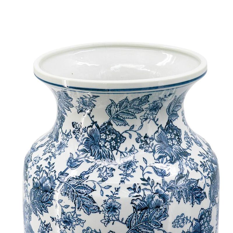 HomeRoots 24" Blue And White Chinoiserie Porcelain Urn Table Vase image number 3