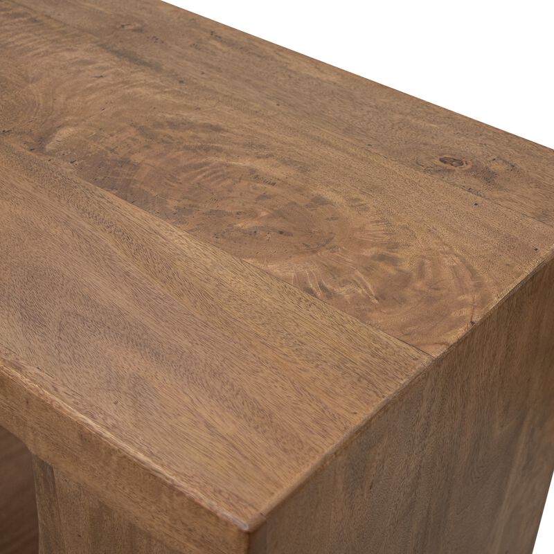 Okai Accent Table, 20 Inch Tabletop, C-Style Brown Solid Mango Wood