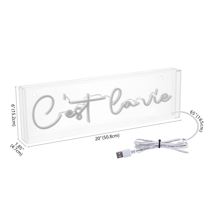 C'est La Vie 20" X 6" Contemporary Glam Acrylic Box USB Operated LED Neon Light