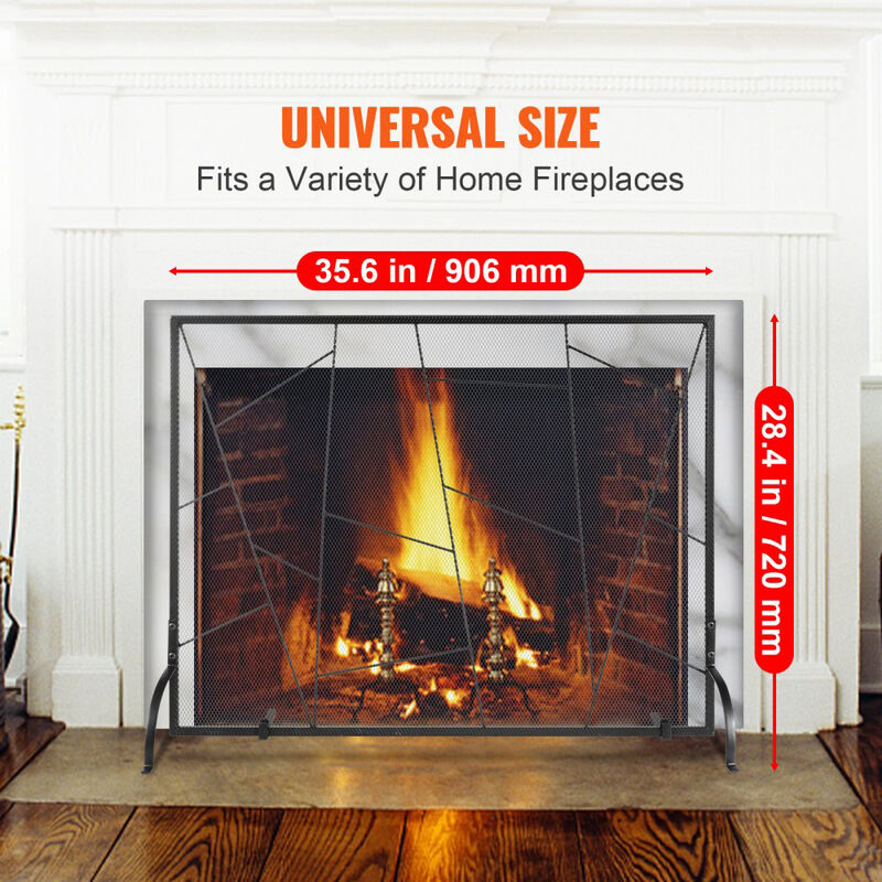 Modern Fireplace Spark Screen with Durable Iron Mesh, Freestanding Hearth Safety Screen-Black image number 8