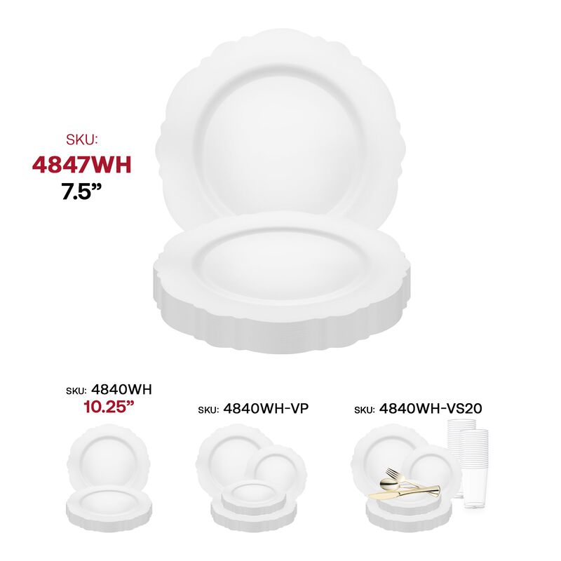 7.5" Solid White Round Blossom Plastic Salad Plates (120 Plates) image number 5
