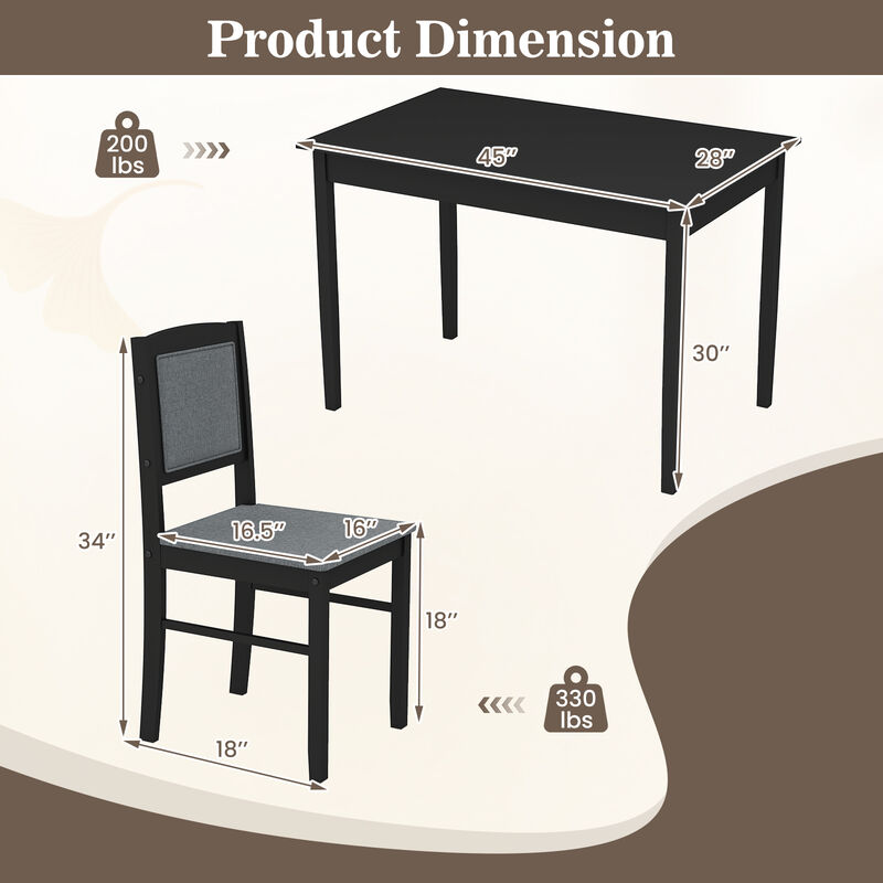 Wooden 5-Piece Kitchen Table Set for 4 with Durable Rubber Wood Legs