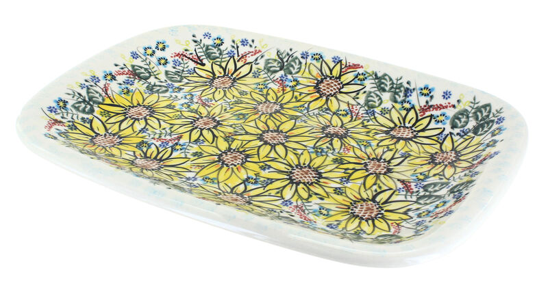 Blue Rose Polish Pottery Garden of Blue Large Rectangular Serving Platter