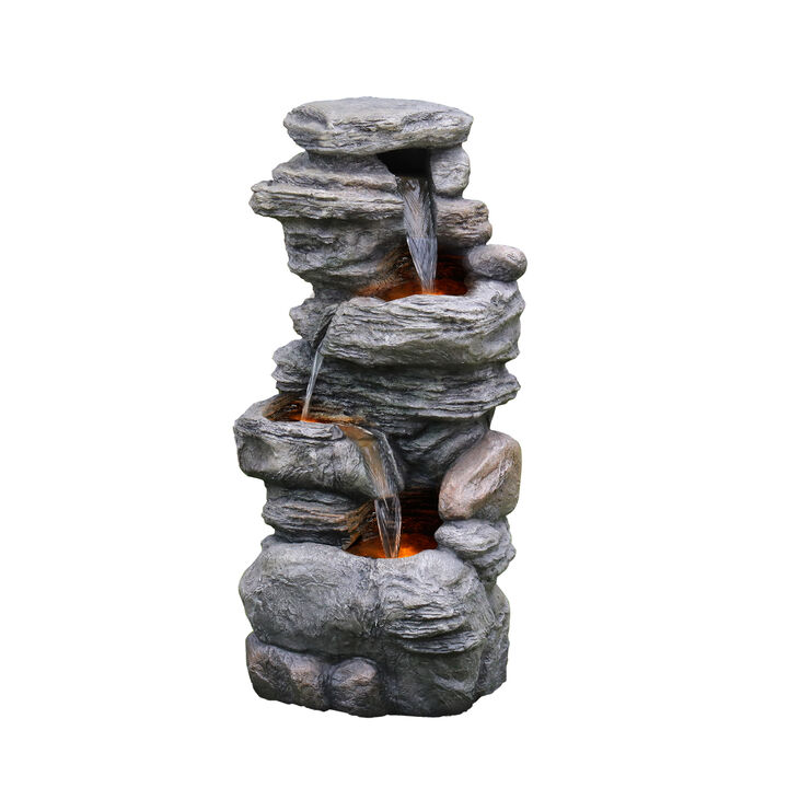 Teamson Home Indoor/Outdoor 4-Tier Stone-Look Waterfall Fountain with LED Lights